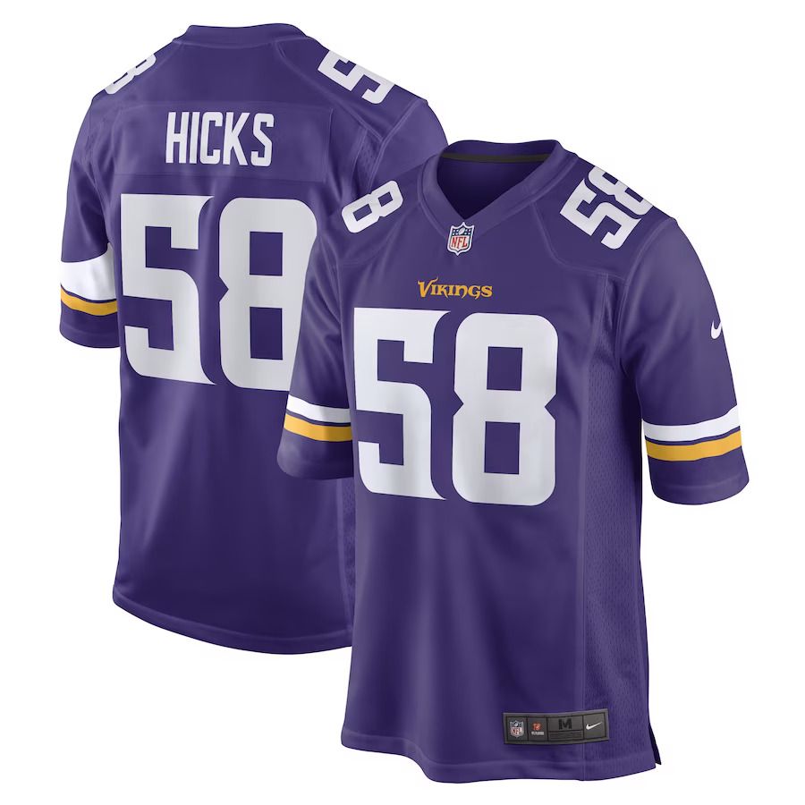 Men Minnesota Vikings #58 Jordan Hicks Nike Purple Game Player NFL Jersey